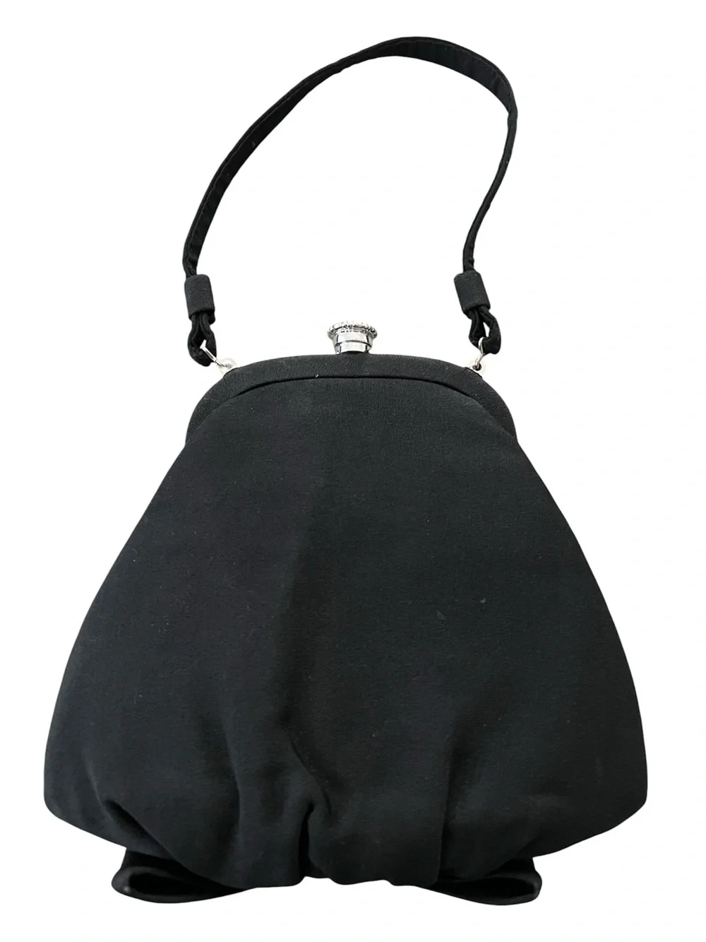 Vintage Classic Black Evening Satchel Bow Handbag with Snap Closure